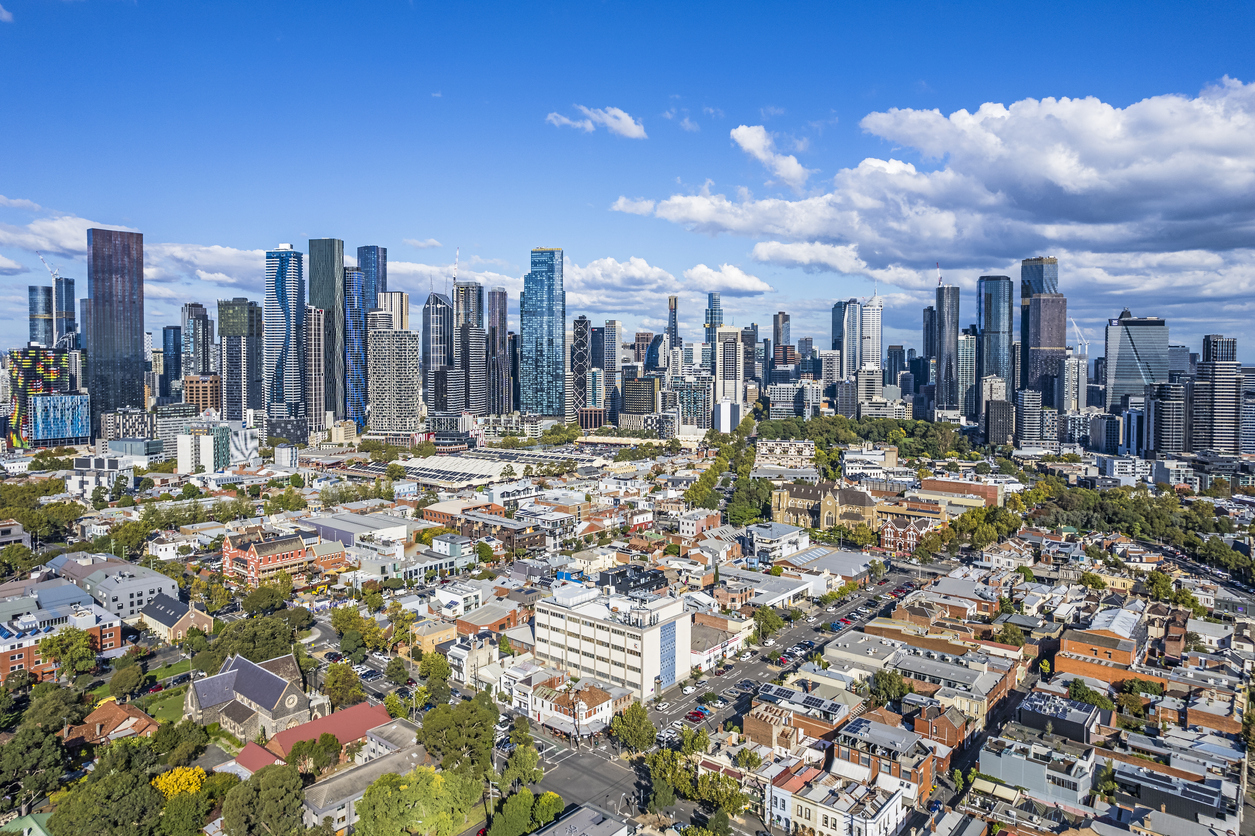 Aerial view of properties located in Melbourne, Victoria